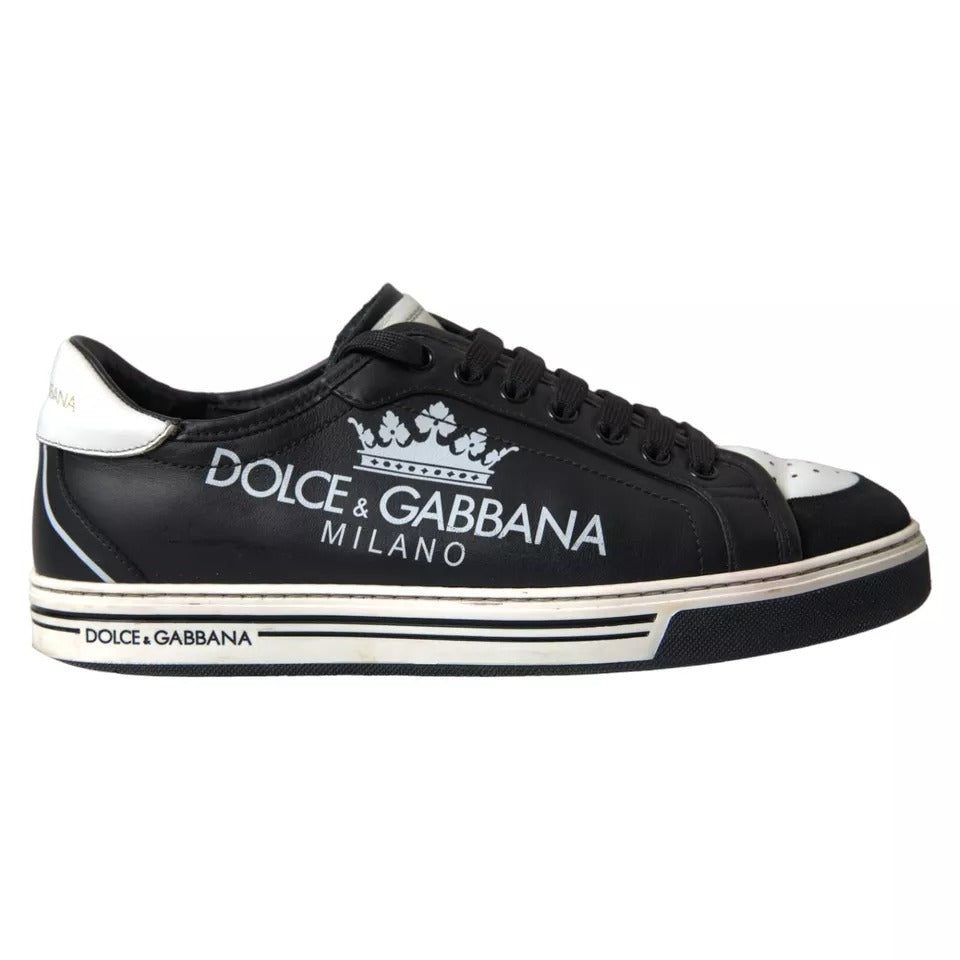 Dolce &amp; Gabbana Black Leather Crown Milano Men Sneakers Shoes