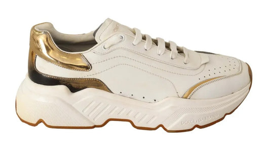 Dolce &amp; Gabbana White Gold Leather Sport DAYMASTER Sneakers Shoes