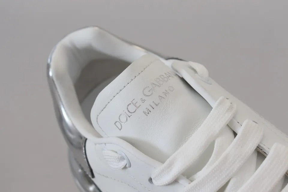 Dolce &amp; Gabbana White Silver Leather Daymaster Sneakers Shoes