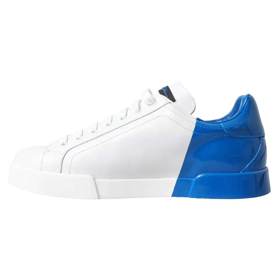 Dolce &amp; Gabbana White Blue Leather Logo Low Top Sneakers Shoes