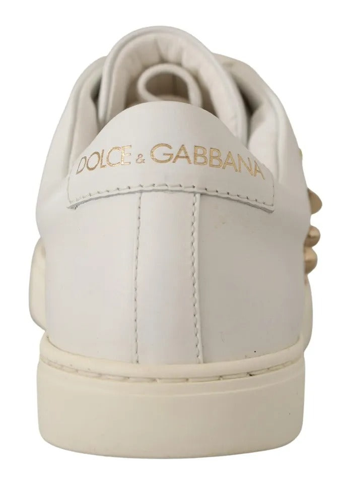 Dolce &amp; Gabbana White Leather Gold Red Heart Sneakers Shoes