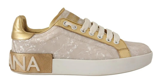 Dolce &amp; Gabbana White Portofino Mother of Pearl Sneakers vapaa-ajan kengät