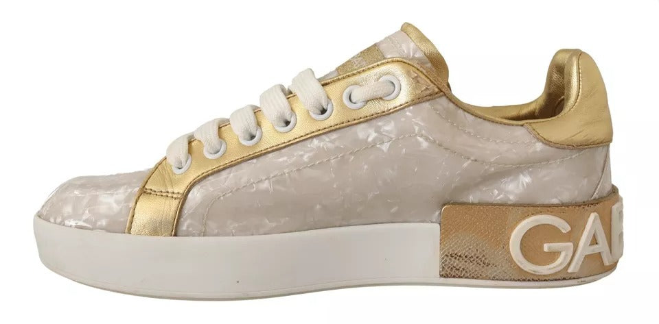 Dolce &amp; Gabbana White Portofino Mother of Pearl Sneakers Casual Shoes