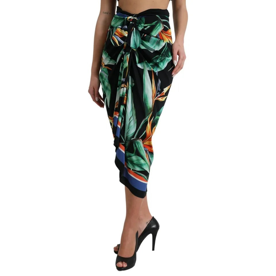 Dolce & Gabbana Schwarzer Strelitzia Wickel-Midi-Rock mit hoher Taille