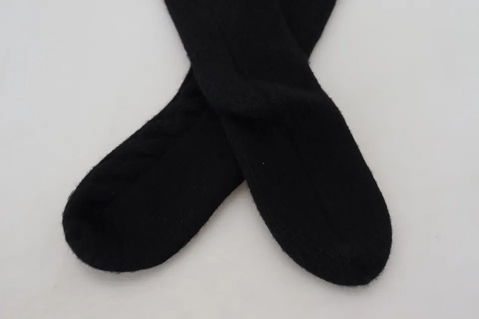 Dolce & Gabbana Schwarze Wolle stricken Kalb lange Frauen Accessoire Socken