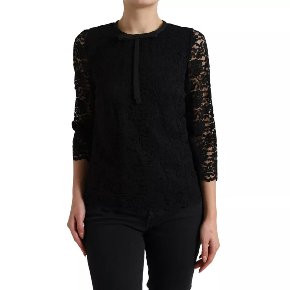 Dolce & Gabbana Schwarze Bluse mit floraler Spitze T-shirt Staff Top