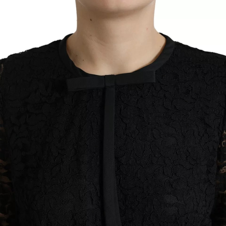 Dolce & Gabbana Schwarze Bluse mit floraler Spitze T-shirt Staff Top