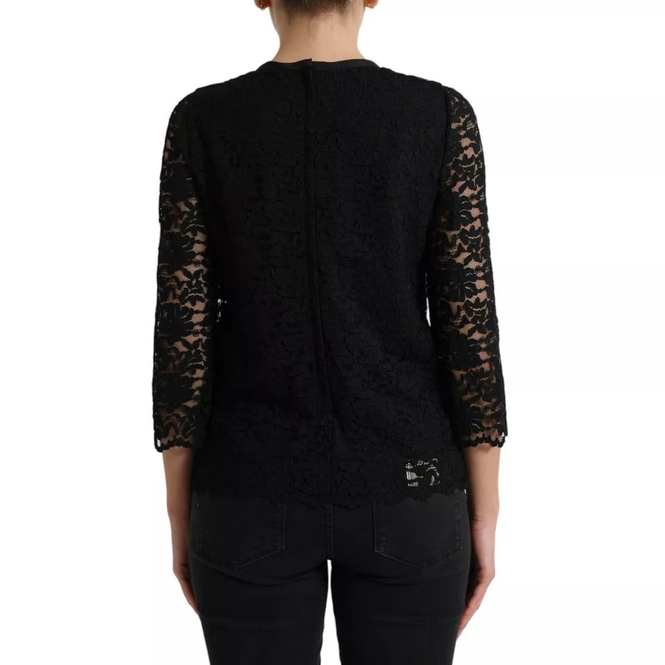 Dolce & Gabbana Schwarze Bluse mit floraler Spitze T-shirt Staff Top