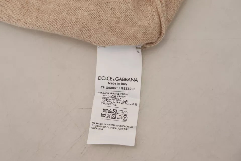 Dolce &amp; Gabbana Beige Virgin Wool Round Neck Sweater