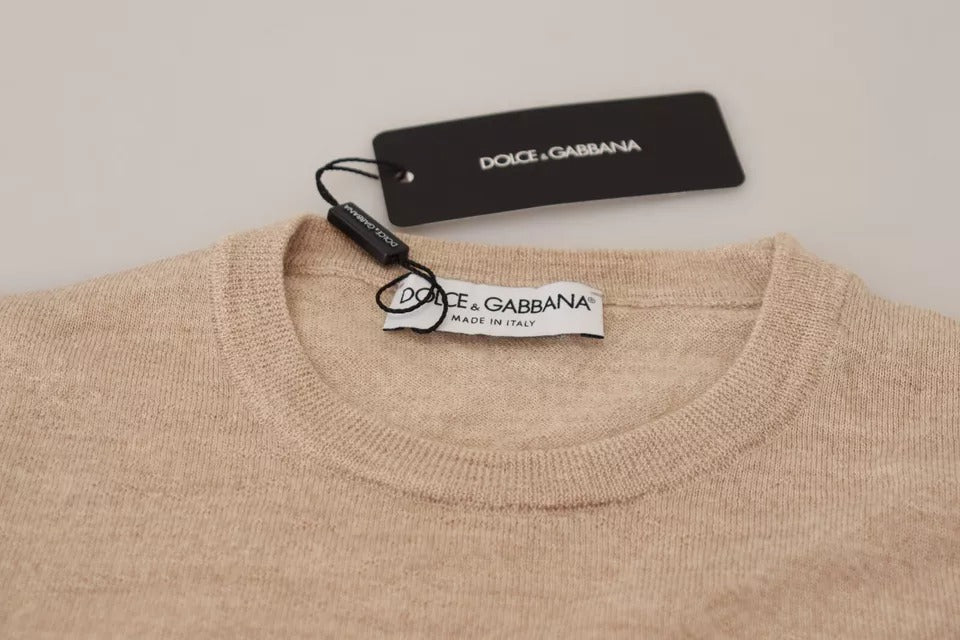 Dolce &amp; Gabbana Beige Virgin Wool Round Neck Sweater