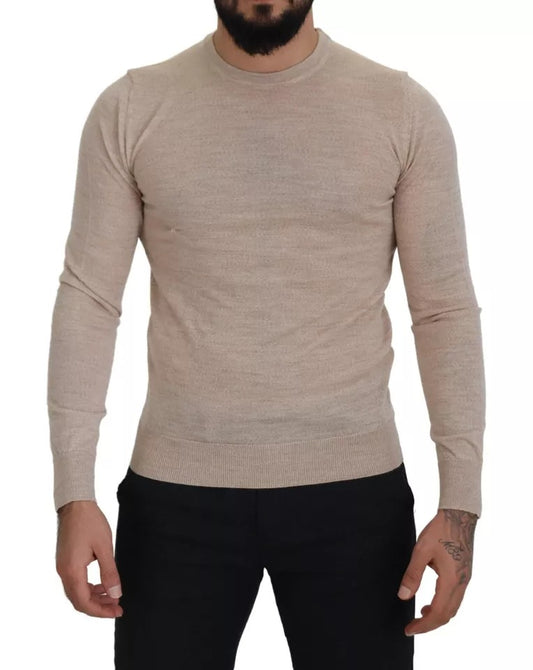 Dolce &amp; Gabbana Beige Virgin Wool Round Neck Sweater