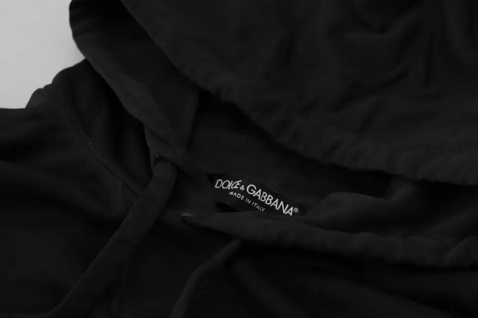 Dolce &amp; Gabbana Black Cotton Logo -hupullinen villapaita