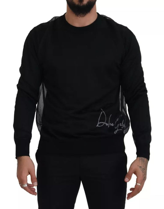 Dolce &amp; Gabbana musta polyesteri Crewneck villapaita miehille