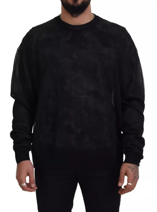 Dolce & Gabbana Schwarzer Polyester-Pullover mit Rundhalsausschnitt