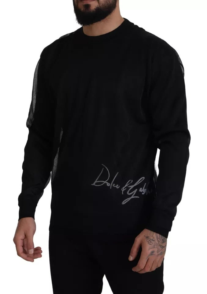 Dolce &amp; Gabbana Black Polyester Logo Miesten neulepusero