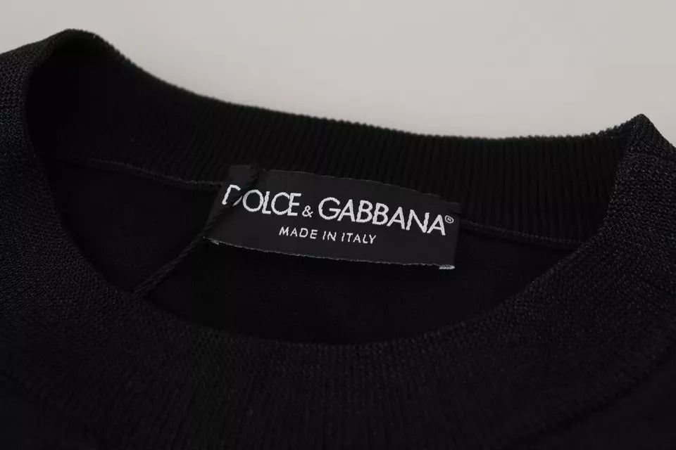 Dolce &amp; Gabbana Black Polyester Logo Miesten neulepusero