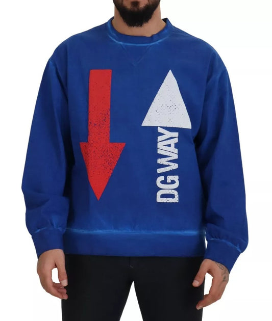 Dolce & Gabbana Blauer DGWAY Pullover aus Baumwolle mit Rundhalsausschnitt