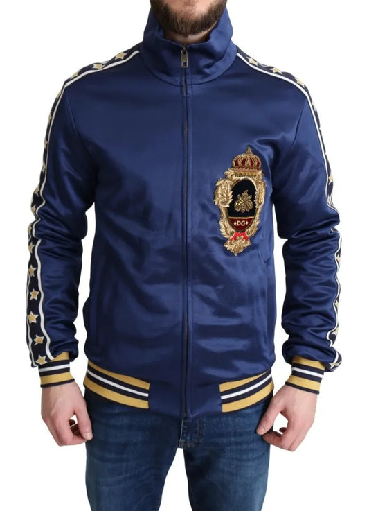 Dolce &amp; Gabbana Blue Striped King Bee Sweater with Heraldic Patch