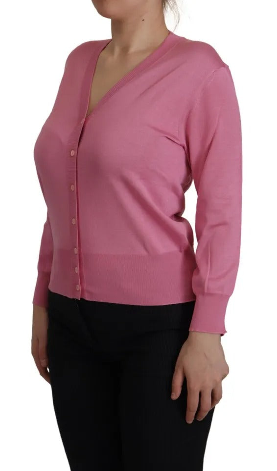 Dolce &amp; Gabbana pink cardigan made of 100% silk with button placket