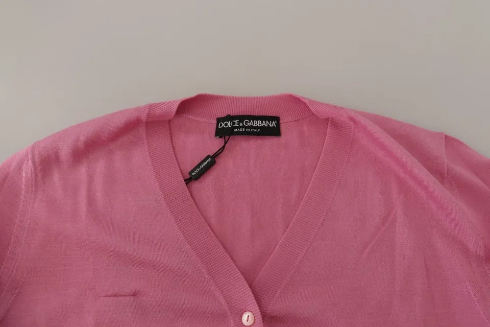 Dolce &amp; Gabbana pink cardigan made of 100% silk with button placket