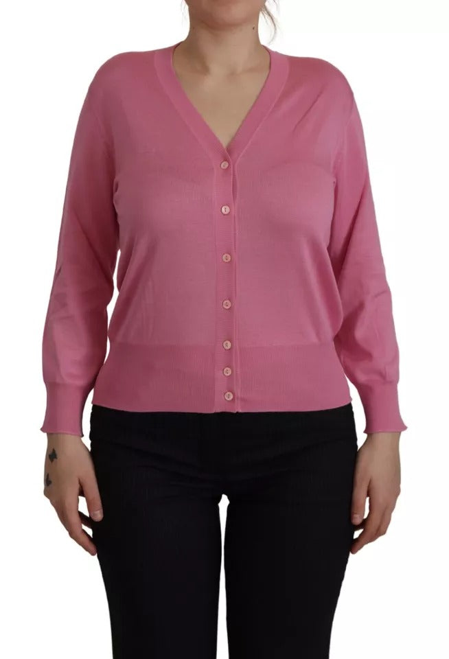 Dolce &amp; Gabbana pink cardigan made of 100% silk with button placket