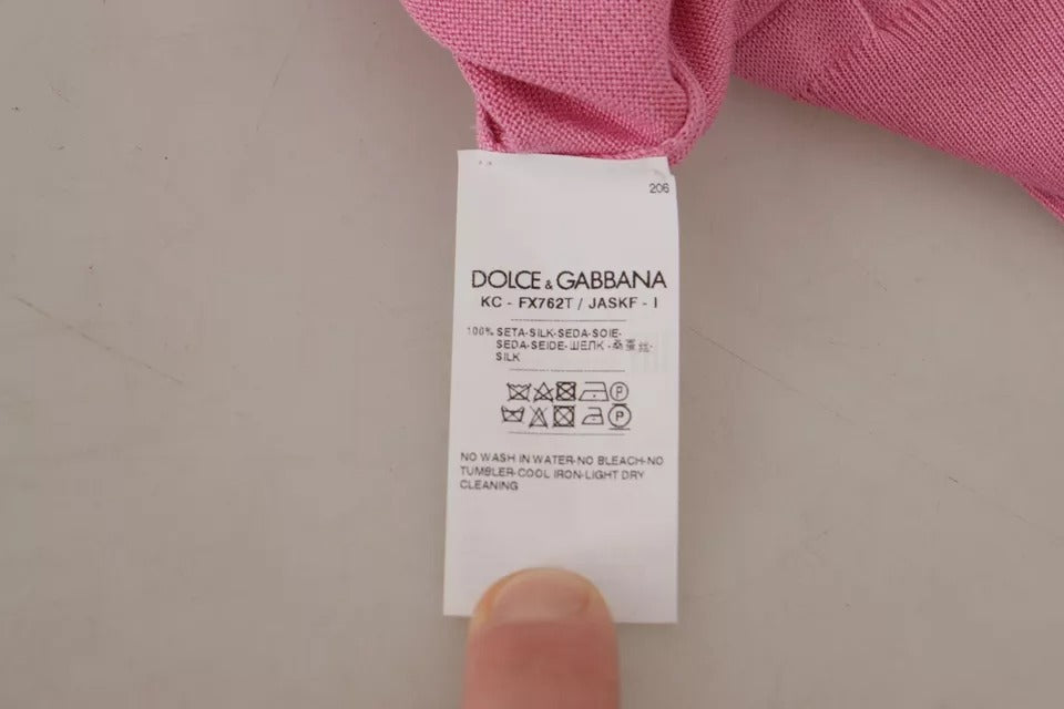 Dolce &amp; Gabbana pink cardigan made of 100% silk with button placket