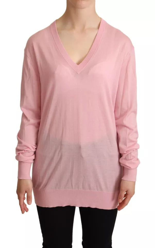 Dolce &amp; Gabbana Pink V-Neck Women's Cashmere Sweater