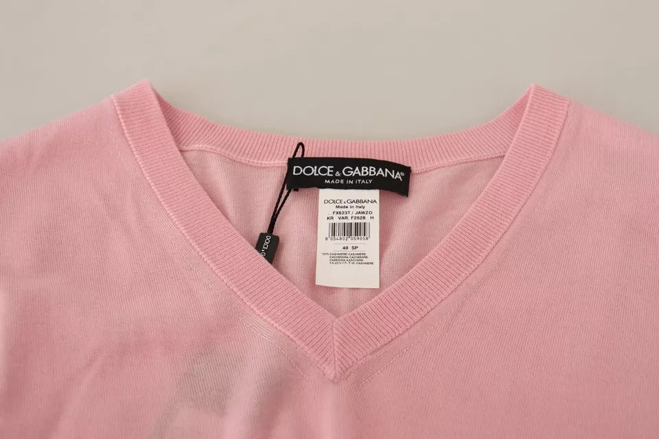 Dolce &amp; Gabbana Pink V-Neck Women's Cashmere Sweater