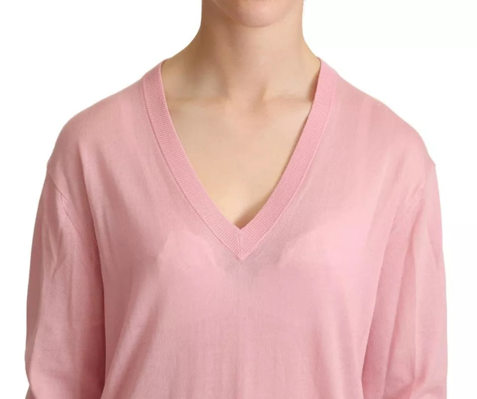 Dolce &amp; Gabbana Pink V-Neck Women's Cashmere Sweater