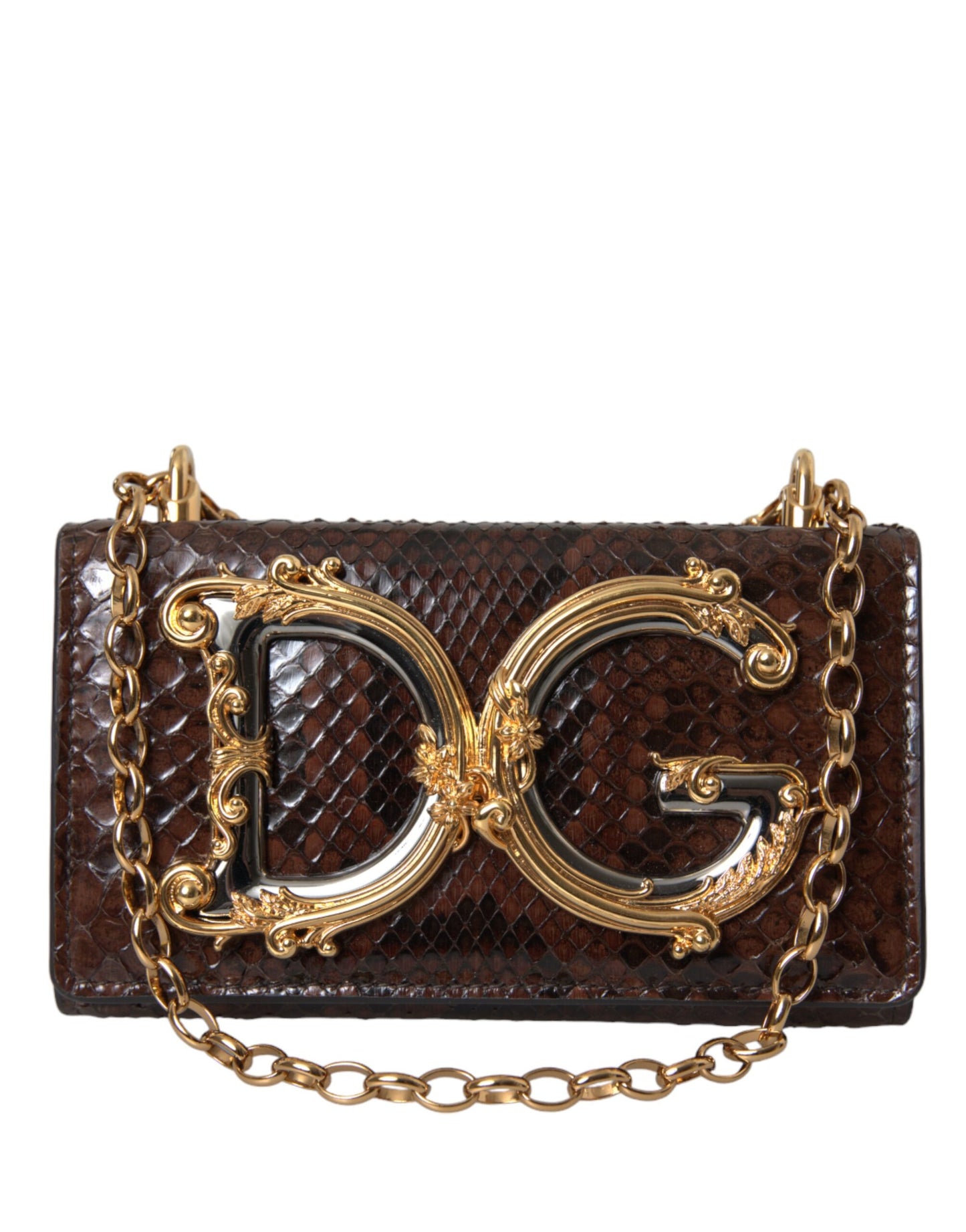 Dolce & Gabbana Braunes Pythonleder DG Girls Crossbody Handytasche