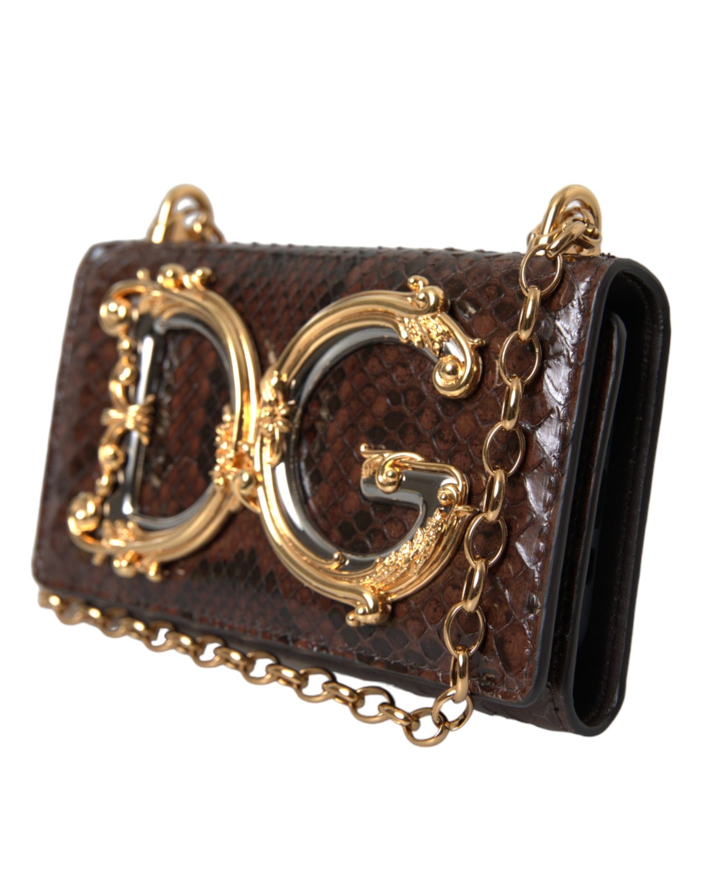 Dolce & Gabbana Braunes Pythonleder DG Girls Crossbody Handytasche