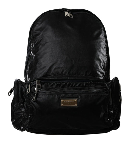 Dolce & Gabbana Schwarzes Lackleder Logo-Plakette Rucksack Tasche