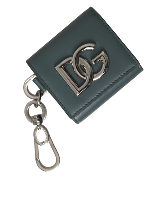 Dolce &amp; Gabbana Green Leather DG Logo Keyring Coin Purse Key Chain Wallet