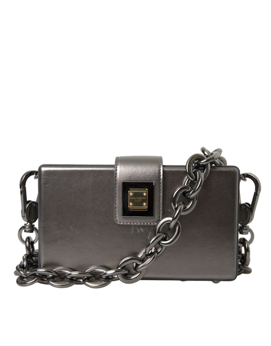 Dolce &amp; Gabbana Metallic Grey Calfskin DG BOX Shoulder Bag