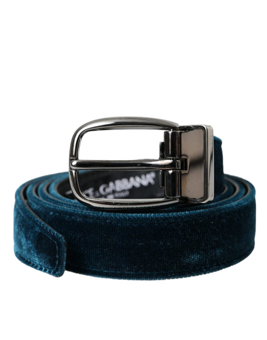 Dolce &amp; Gabbana Blue velvet leather belt with silver metal buckle