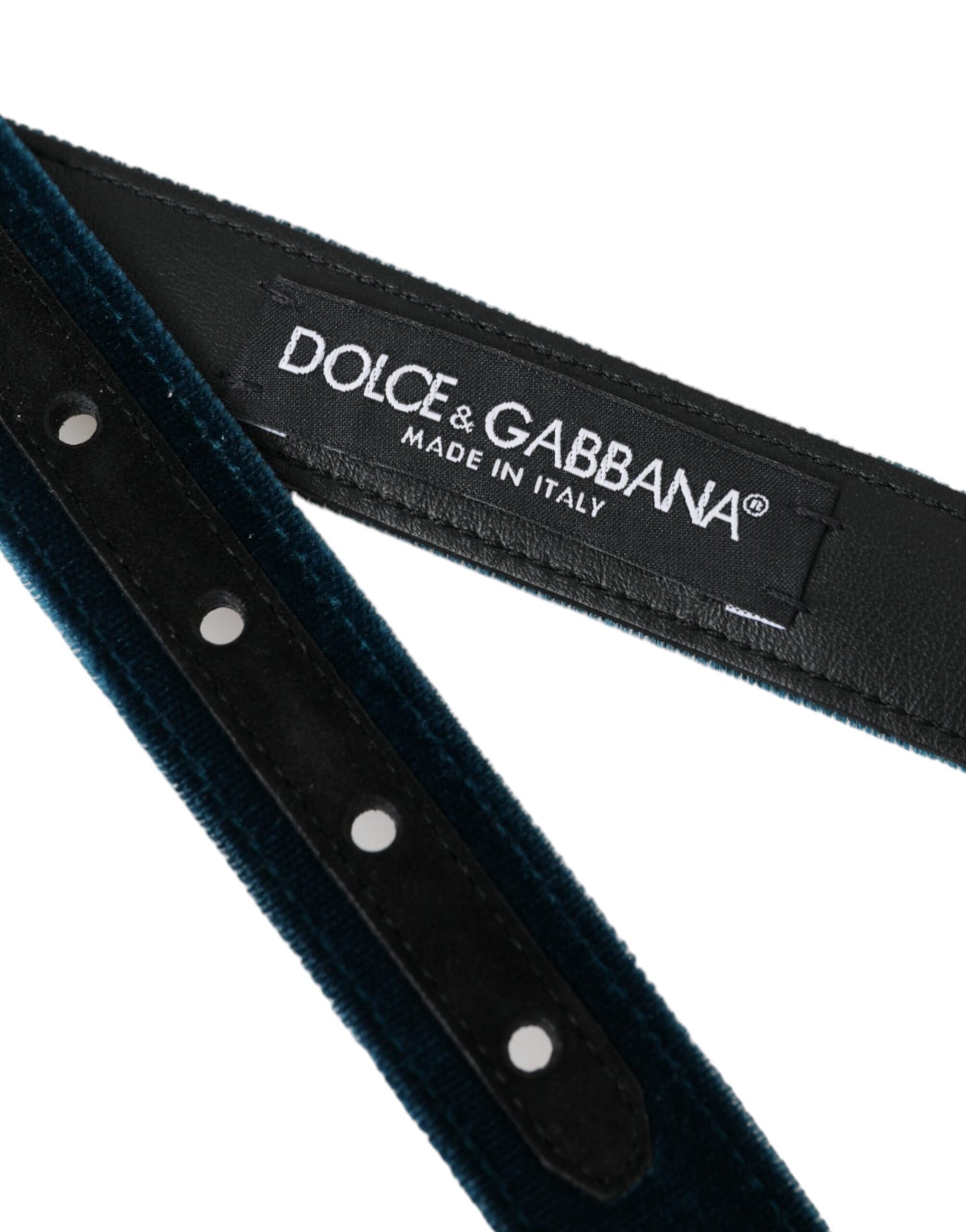 Dolce & Gabbana Blauer Samtledergürtel mit silberner Metallschnalle