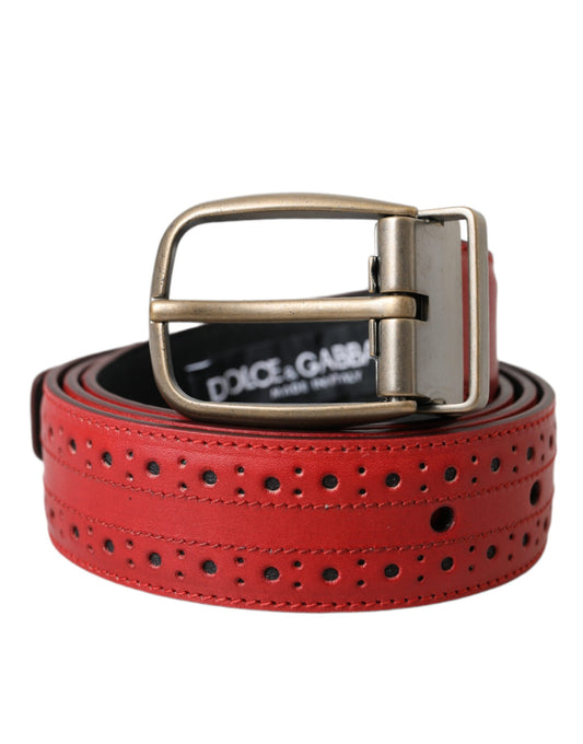 Dolce &amp; Gabbana Red Perforated Leather Metal Buckle Belt Men