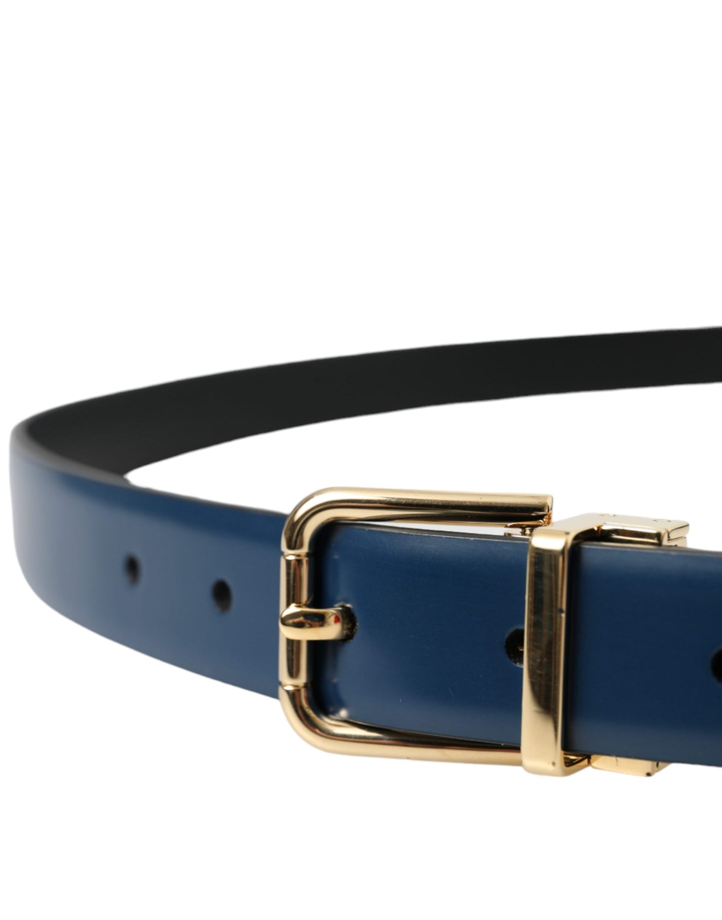 Dolce & Gabbana Blaues Kalbsleder Gold Metallschnalle Gürtel Männer