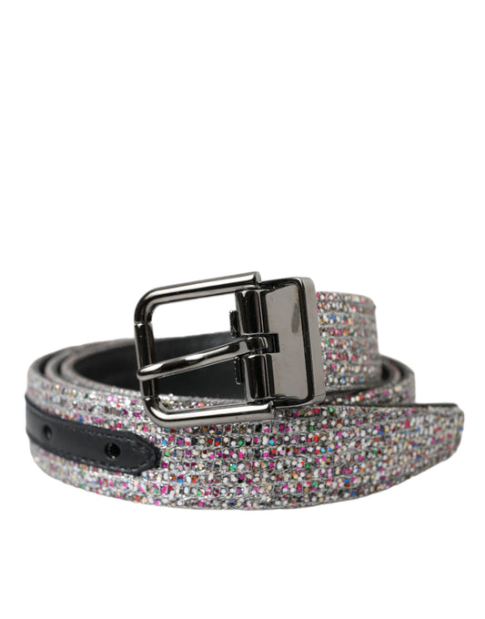 Dolce &amp; Gabbana Multicolored embellished belt with silver metal buckle