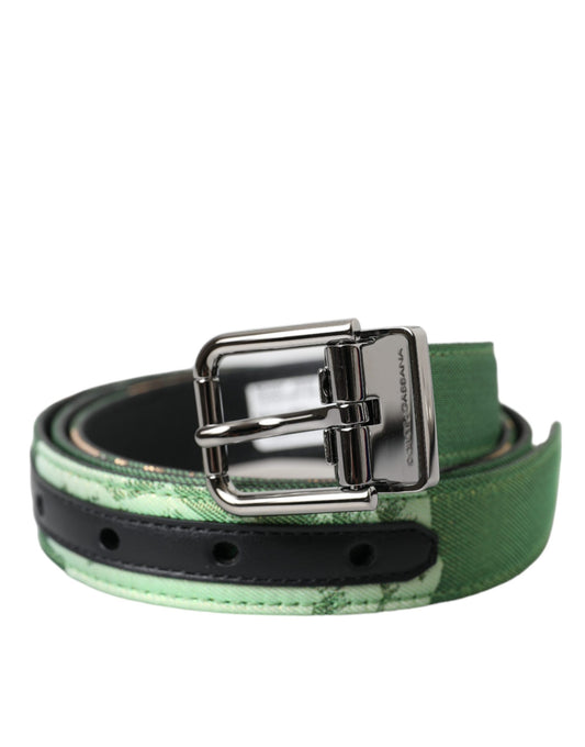 Dolce &amp; Gabbana Green leather jacquard belt with silver metal buckle