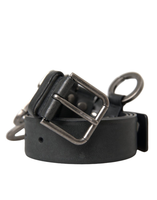 Dolce &amp; Gabbana Black Calfskin Silver Metal Buckle Belt