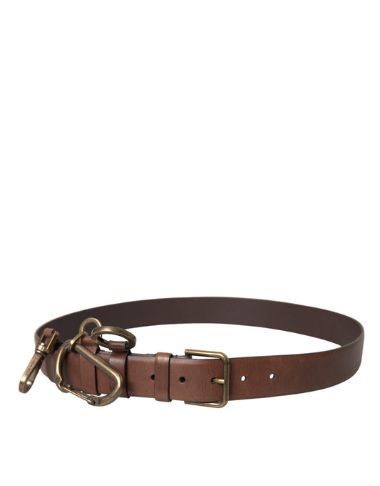 Dolce &amp; Gabbana Brown Calfskin Gold Metal Buckle Belt Men