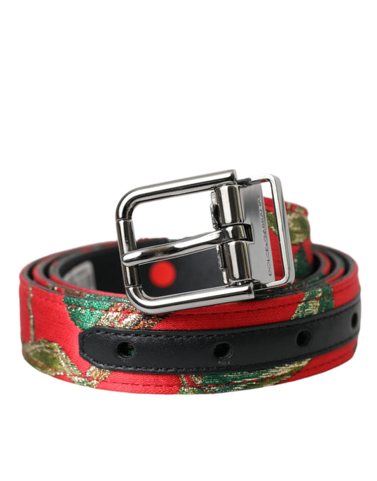 Dolce &amp; Gabbana Red leather jacquard belt with silver metal buckle