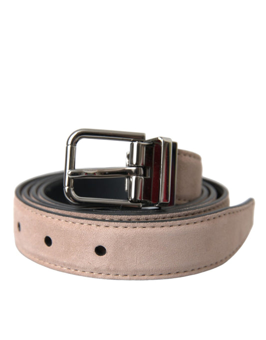 Dolce &amp; Gabbana Beige Suede Leather Silver Buckle Belt Men