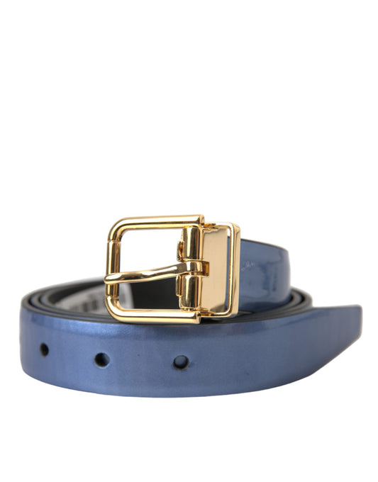 Dolce & Gabbana Metallischer Gürtel aus blauem Leder mit goldener Metallschnalle