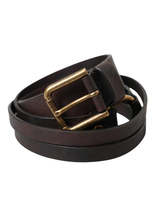 Dolce &amp; Gabbana Dark Brown Leather Belt with Gold Metal Buckle for Women