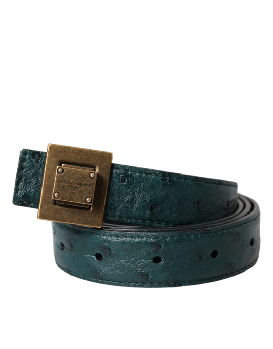 Dolce &amp; Gabbana Dark green leather belt with square metal buckle