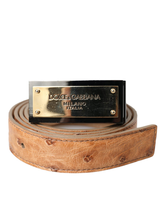 Dolce & Gabbana Beige Leder Gold Logo Gravierte Schnalle Gürtel