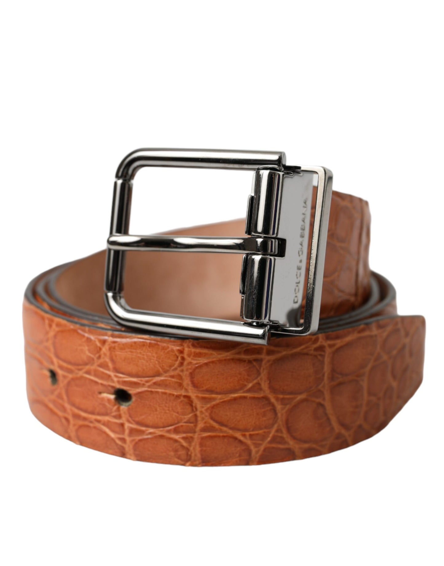 Dolce &amp; Gabbana Brown exotic leather belt with silver metal buckle