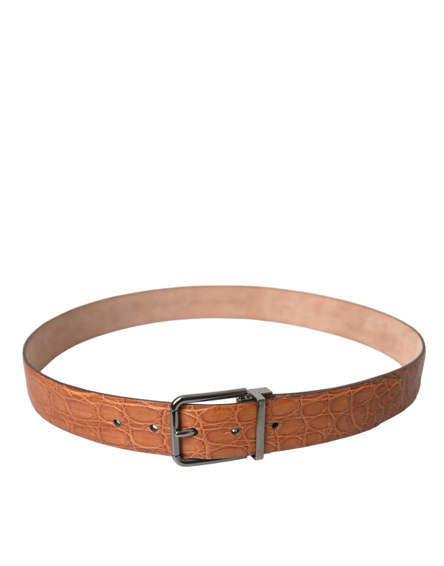 Dolce &amp; Gabbana Brown exotic leather belt with silver metal buckle